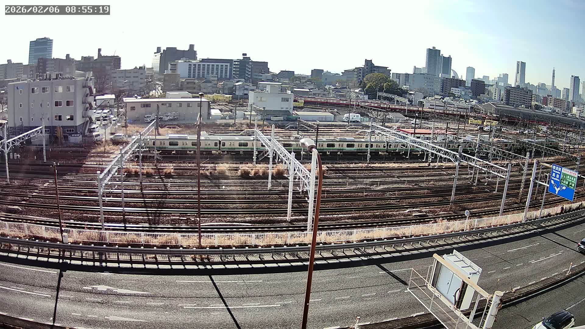 Kanagawa, Yokohama Higashi-Kanagawa Train Vehicle Center & Yokohama Downtown View ( 神奈川・横浜 東神奈川車両センター＆横浜ダウンタウンビュ ) Live Cam -  Tatemachi, Kanagawa-ku, Yokohama, Kanagawa, Kanto, Honshu, Japan