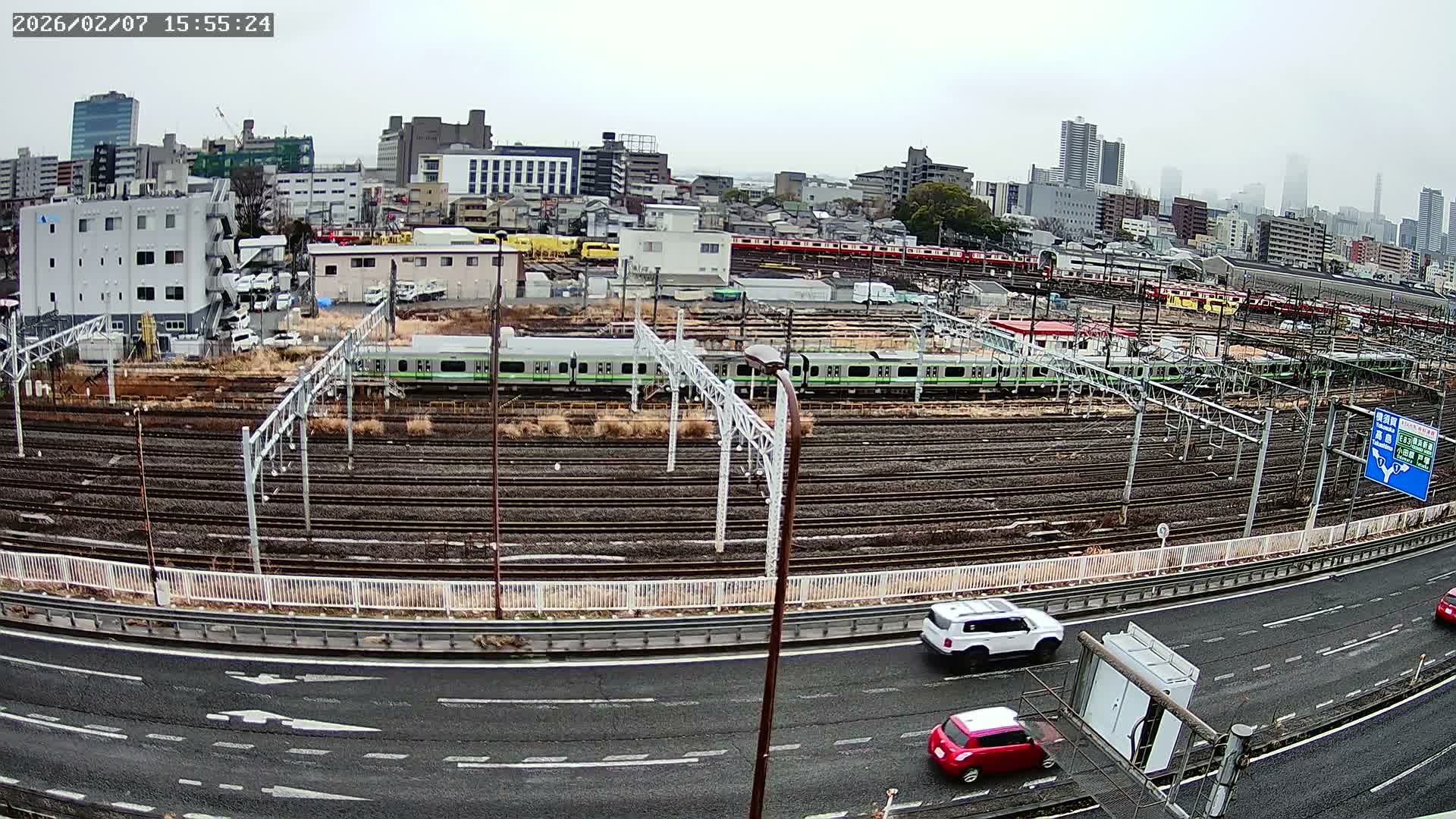 Kanagawa, Yokohama Higashi-Kanagawa Train Vehicle Center & Yokohama Downtown View ( 神奈川・横浜 東神奈川車両センター＆横浜ダウンタウンビュ ) Live Cam -  Tatemachi, Kanagawa-ku, Yokohama, Kanagawa, Kanto, Honshu, Japan