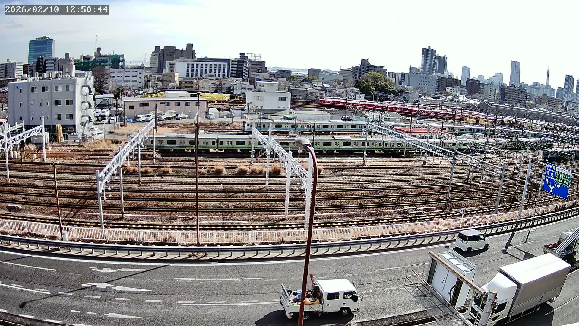 Kanagawa, Yokohama Higashi-Kanagawa Train Vehicle Center & Yokohama Downtown View ( 神奈川・横浜 東神奈川車両センター＆横浜ダウンタウンビュ ) Live Cam -  Tatemachi, Kanagawa-ku, Yokohama, Kanagawa, Kanto, Honshu, Japan