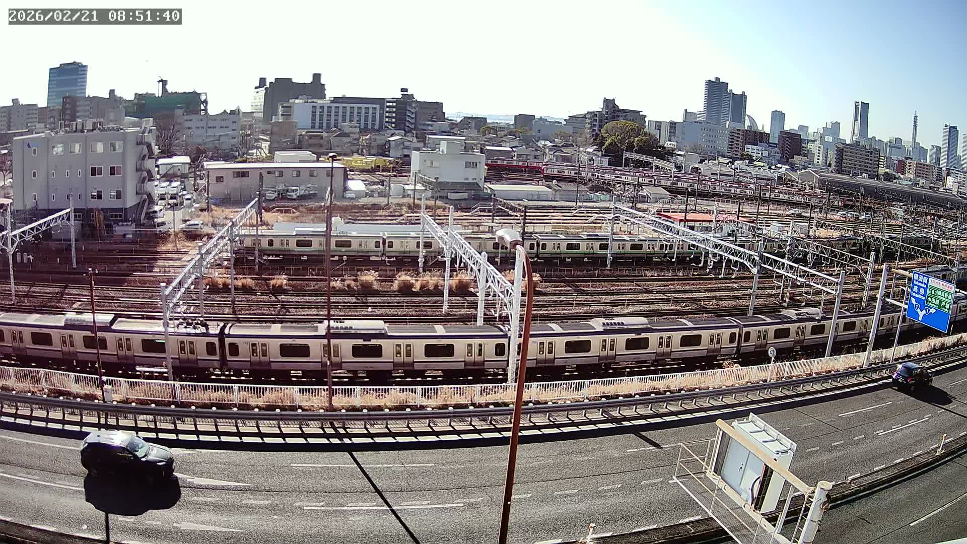 Kanagawa, Yokohama Higashi-Kanagawa Train Vehicle Center & Yokohama Downtown View ( 神奈川・横浜 東神奈川車両センター＆横浜ダウンタウンビュ ) Live Cam -  Tatemachi, Kanagawa-ku, Yokohama, Kanagawa, Kanto, Honshu, Japan