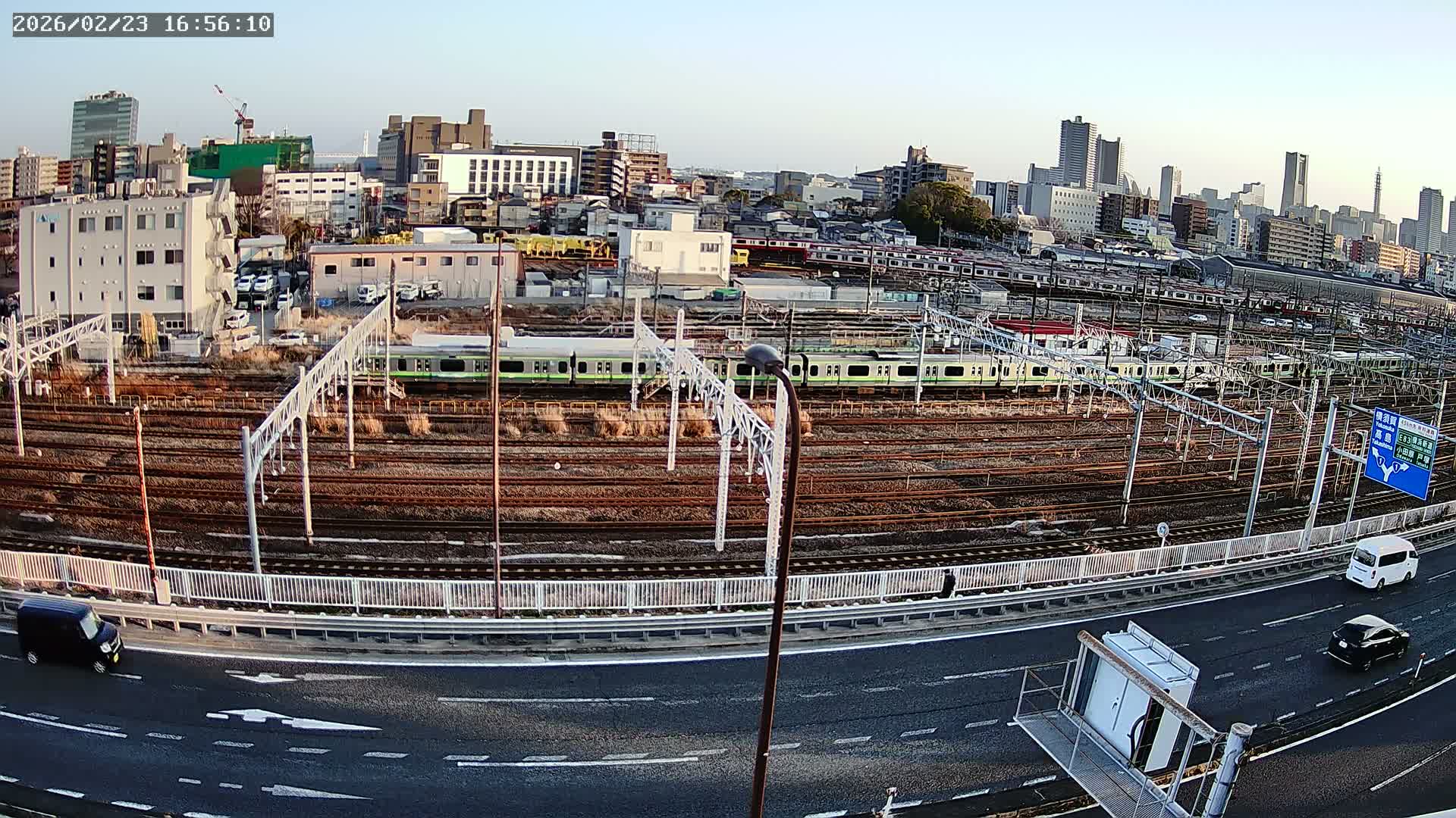Kanagawa, Yokohama Higashi-Kanagawa Train Vehicle Center & Yokohama Downtown View ( 神奈川・横浜 東神奈川車両センター＆横浜ダウンタウンビュ ) Live Cam -  Tatemachi, Kanagawa-ku, Yokohama, Kanagawa, Kanto, Honshu, Japan