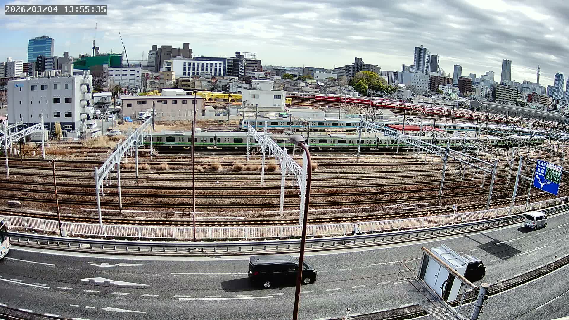 Kanagawa, Yokohama Higashi-Kanagawa Train Vehicle Center & Yokohama Downtown View ( 神奈川・横浜 東神奈川車両センター＆横浜ダウンタウンビュ ) Live Cam -  Tatemachi, Kanagawa-ku, Yokohama, Kanagawa, Kanto, Honshu, Japan