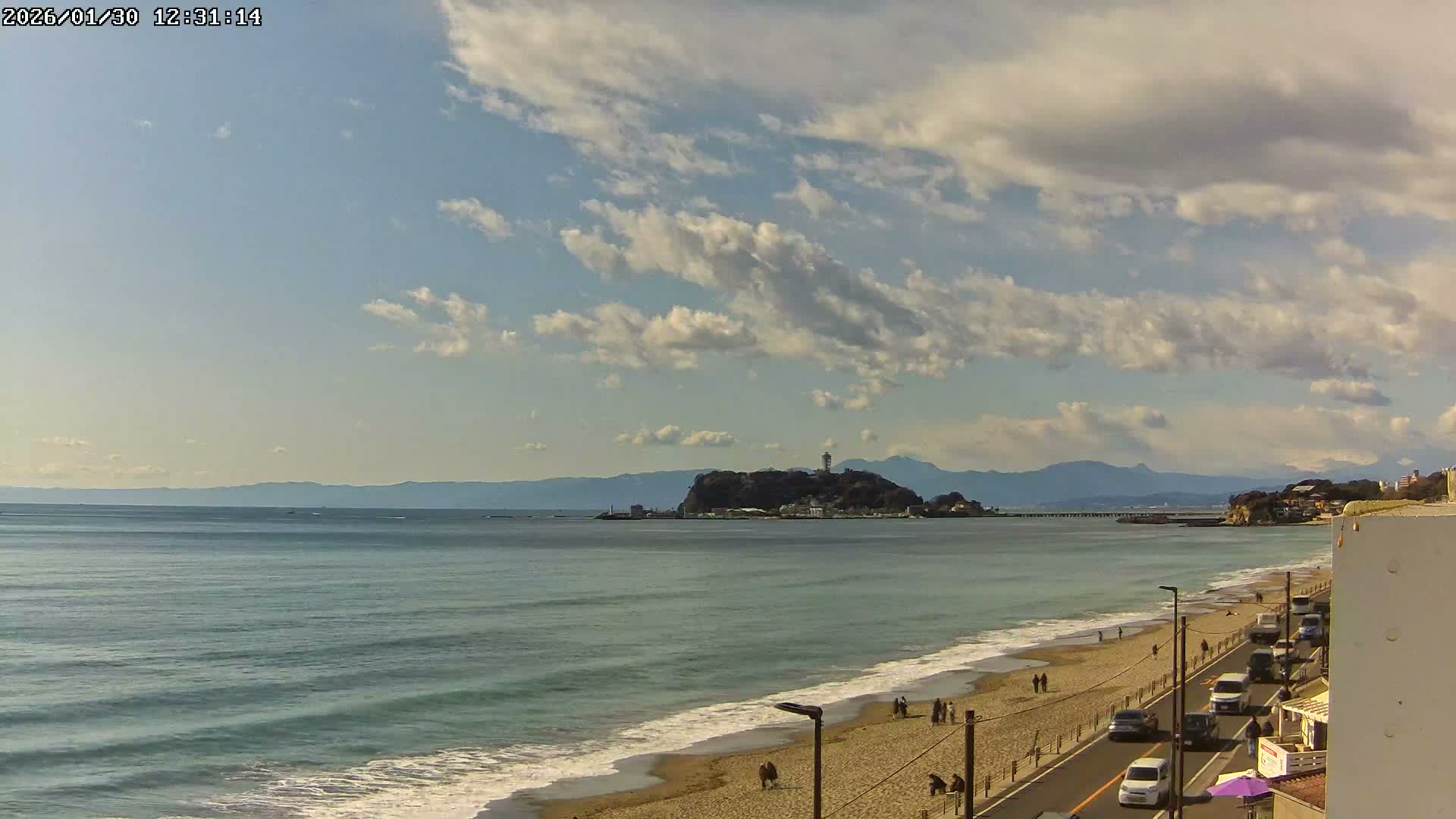 Kanagawa, Kamakura, Shichirigahama Beach & Mount Fuji View ( 神奈川、鎌倉、七里ヶ浜、富士山の眺め ) Live Cam -1 Chome, Shichirigahama, Kamakura, Kanagawa, Kanto, Honshu, Japan 