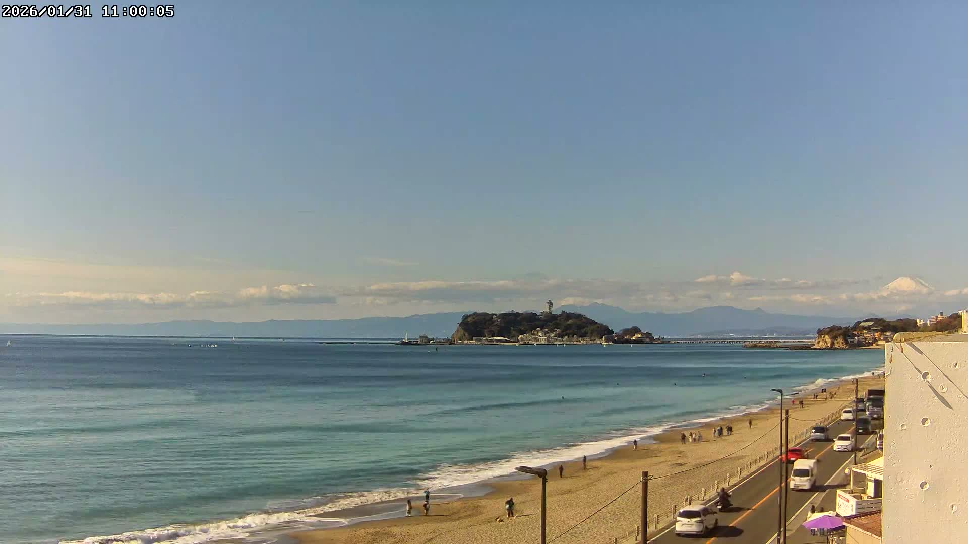 Kanagawa, Kamakura, Shichirigahama Beach & Mount Fuji View ( 神奈川、鎌倉、七里ヶ浜、富士山の眺め ) Live Cam -1 Chome, Shichirigahama, Kamakura, Kanagawa, Kanto, Honshu, Japan 