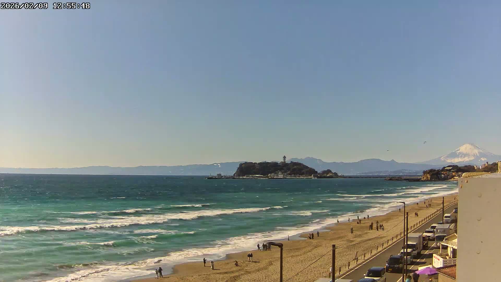 Kanagawa, Kamakura, Shichirigahama Beach & Mount Fuji View ( 神奈川、鎌倉、七里ヶ浜、富士山の眺め ) Live Cam -1 Chome, Shichirigahama, Kamakura, Kanagawa, Kanto, Honshu, Japan 