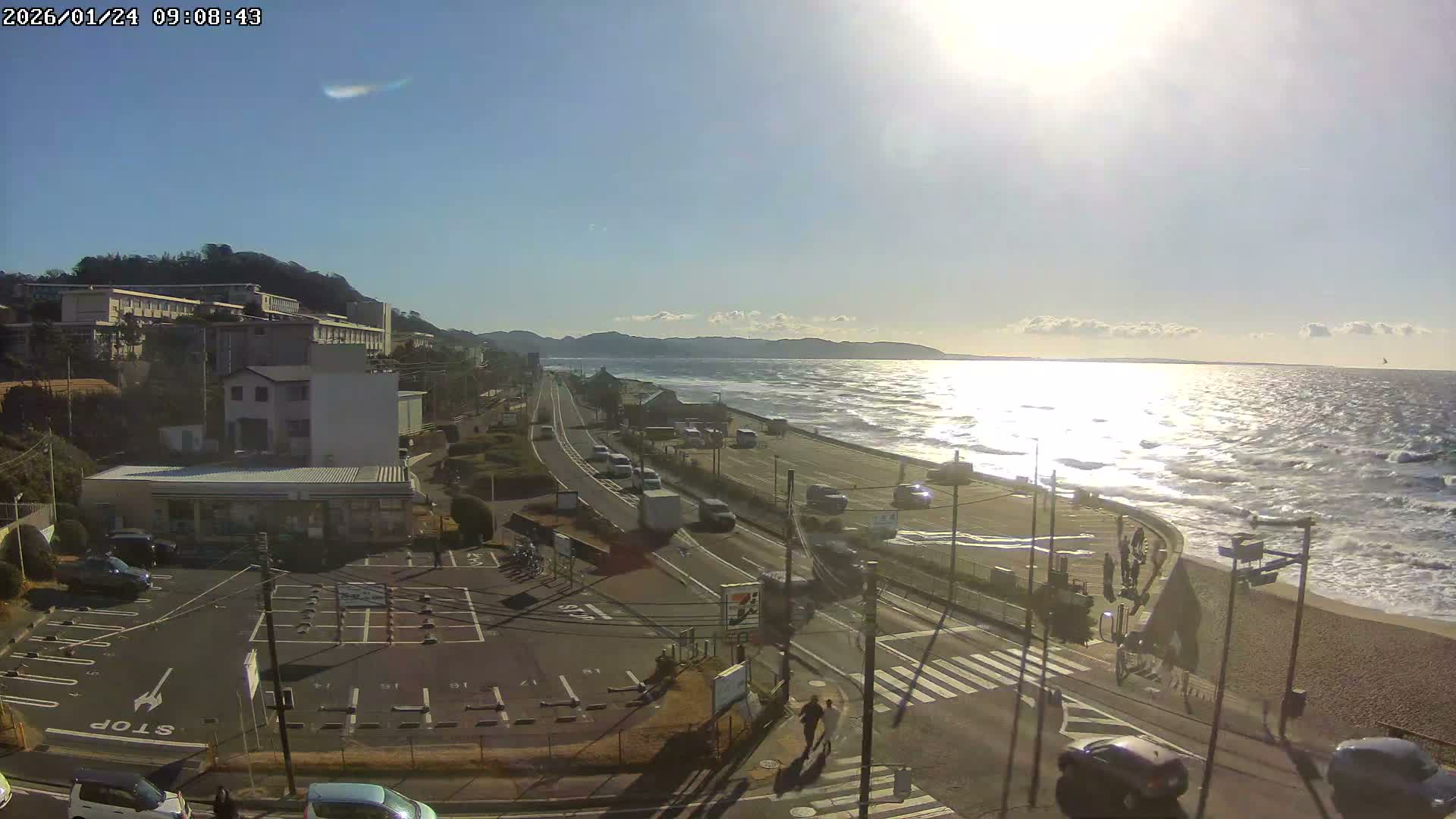 Kanagawa, Kamakura, Shichirigahama Beach Southeast  View ( 神奈川県鎌倉市七里ヶ浜海岸東南景 ) Live Cam -1 Chome, Shichirigahama, Kamakura, Kanagawa, Kanto, Honshu, Japan 