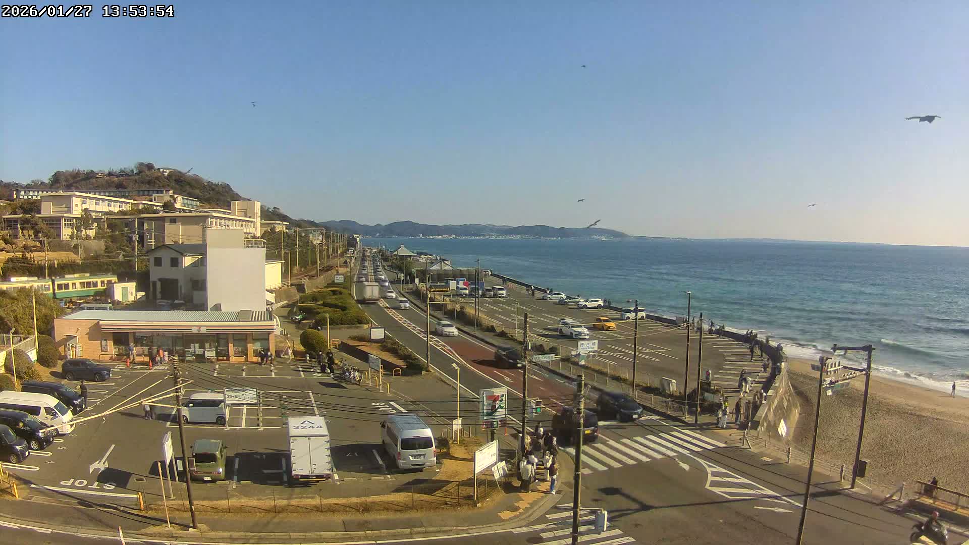 Kanagawa, Kamakura, Shichirigahama Beach Southeast  View ( 神奈川県鎌倉市七里ヶ浜海岸東南景 ) Live Cam -1 Chome, Shichirigahama, Kamakura, Kanagawa, Kanto, Honshu, Japan 