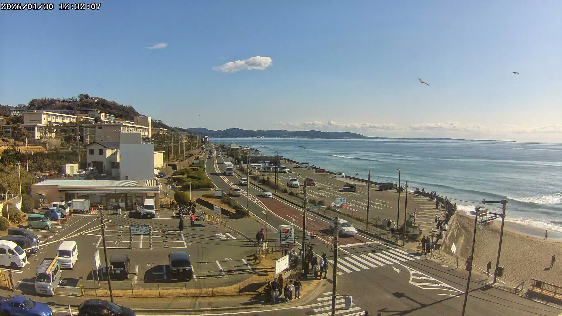 Kanagawa, Kamakura, Shichirigahama Beach Southeast  View ( 神奈川県鎌倉市七里ヶ浜海岸東南景 ) Live Cam -1 Chome, Shichirigahama, Kamakura, Kanagawa, Kanto, Honshu, Japan 