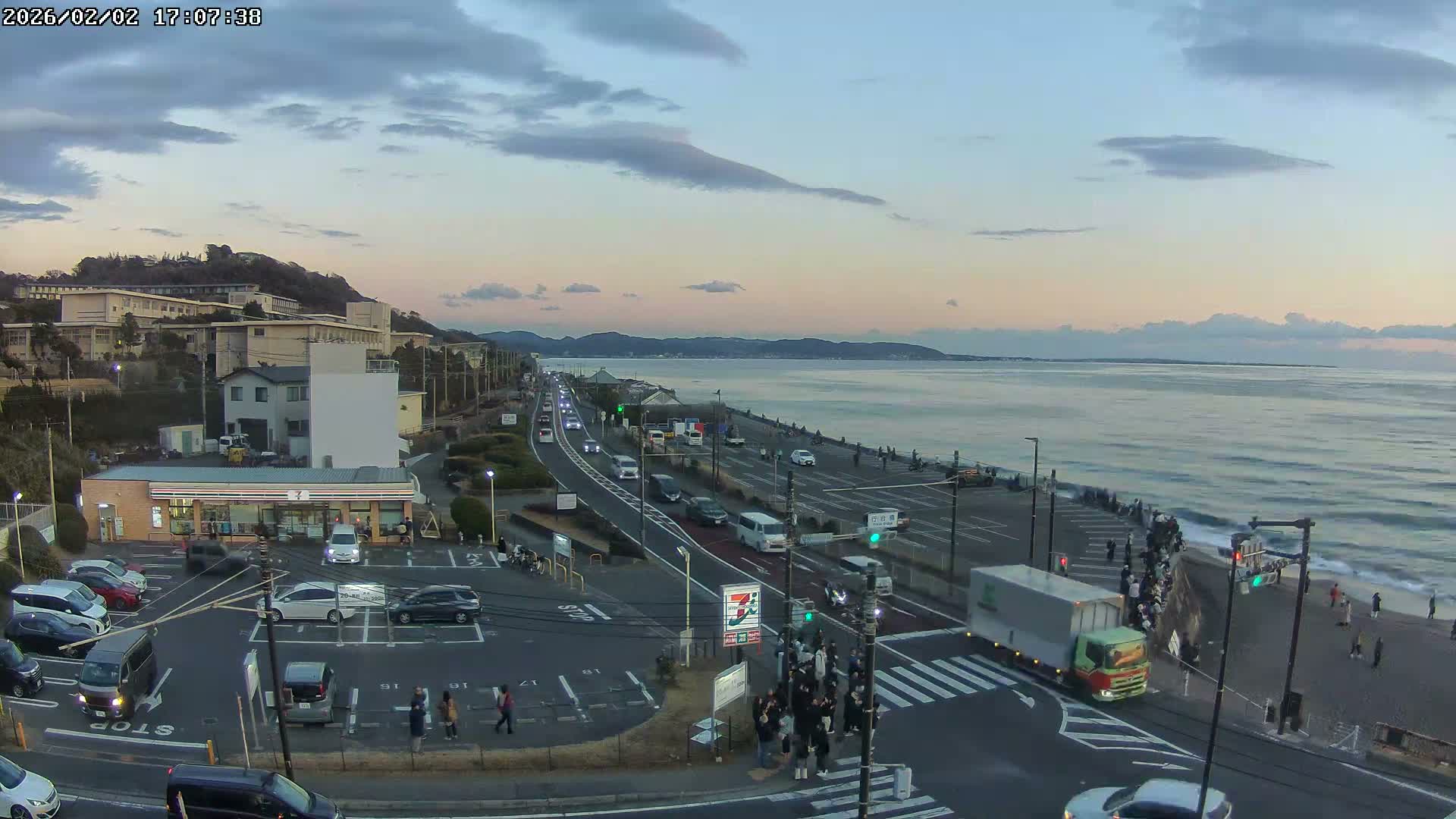 Kanagawa, Kamakura, Shichirigahama Beach Southeast  View ( 神奈川県鎌倉市七里ヶ浜海岸東南景 ) Live Cam -1 Chome, Shichirigahama, Kamakura, Kanagawa, Kanto, Honshu, Japan 