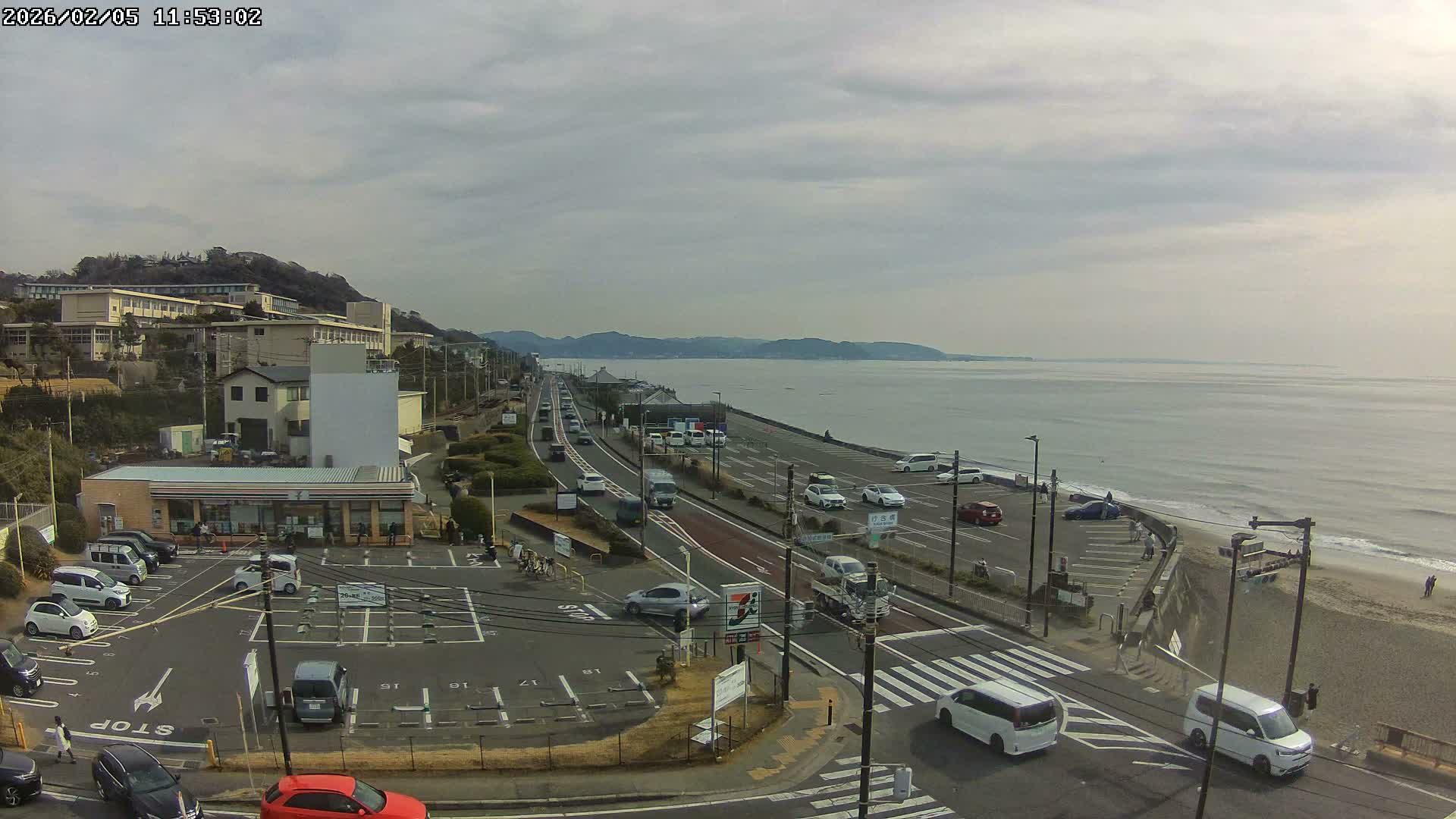 Kanagawa, Kamakura, Shichirigahama Beach Southeast  View ( 神奈川県鎌倉市七里ヶ浜海岸東南景 ) Live Cam -1 Chome, Shichirigahama, Kamakura, Kanagawa, Kanto, Honshu, Japan 