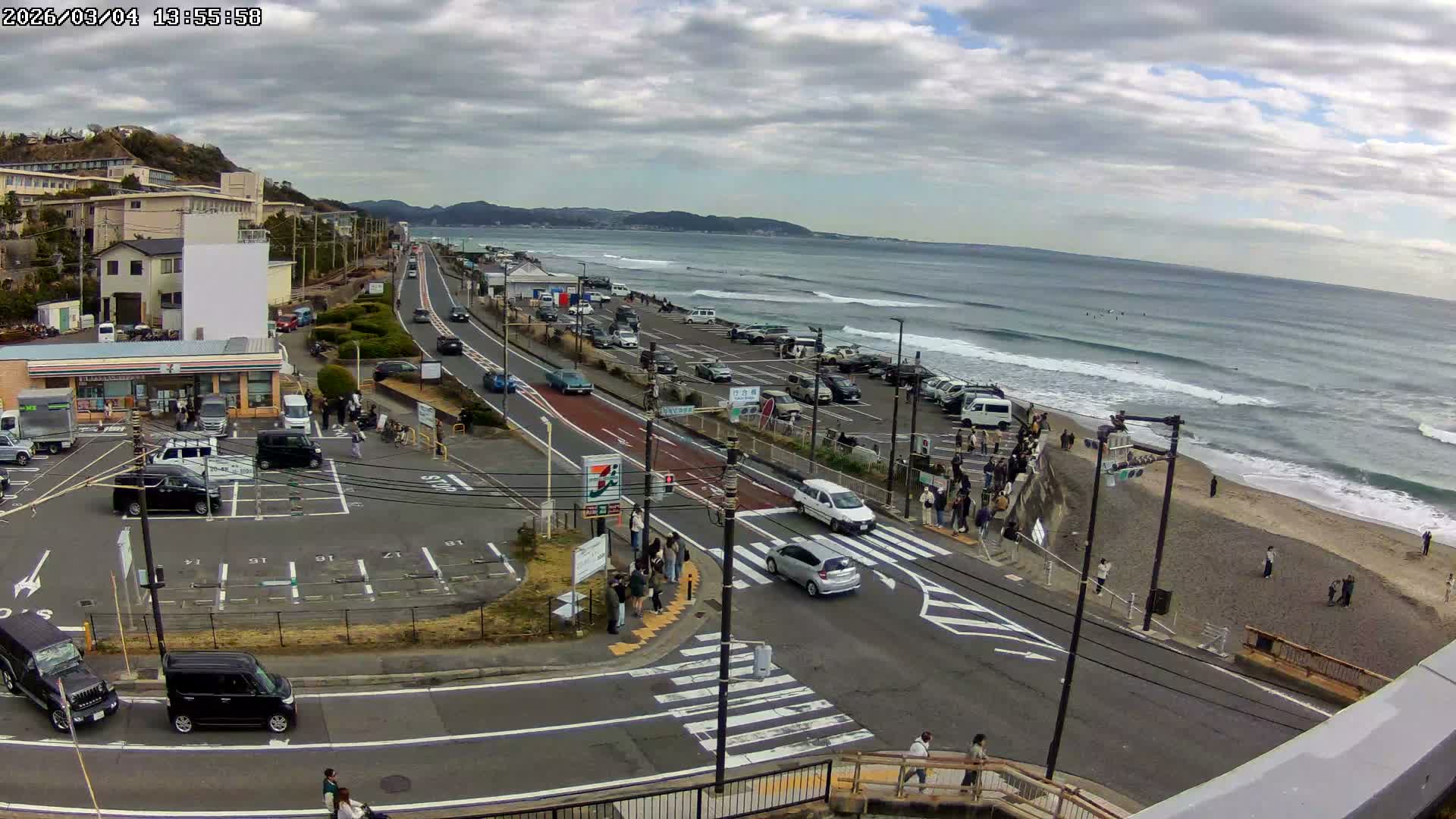 Kanagawa, Kamakura, Shichirigahama Beach Southeast  View ( 神奈川県鎌倉市七里ヶ浜海岸東南景 ) Live Cam -1 Chome, Shichirigahama, Kamakura, Kanagawa, Kanto, Honshu, Japan 