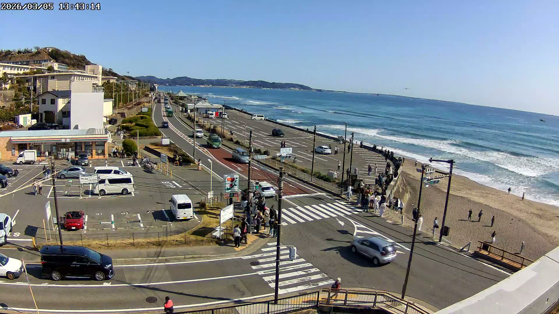 Kanagawa, Kamakura, Shichirigahama Beach Southeast  View ( 神奈川県鎌倉市七里ヶ浜海岸東南景 ) Live Cam -1 Chome, Shichirigahama, Kamakura, Kanagawa, Kanto, Honshu, Japan 