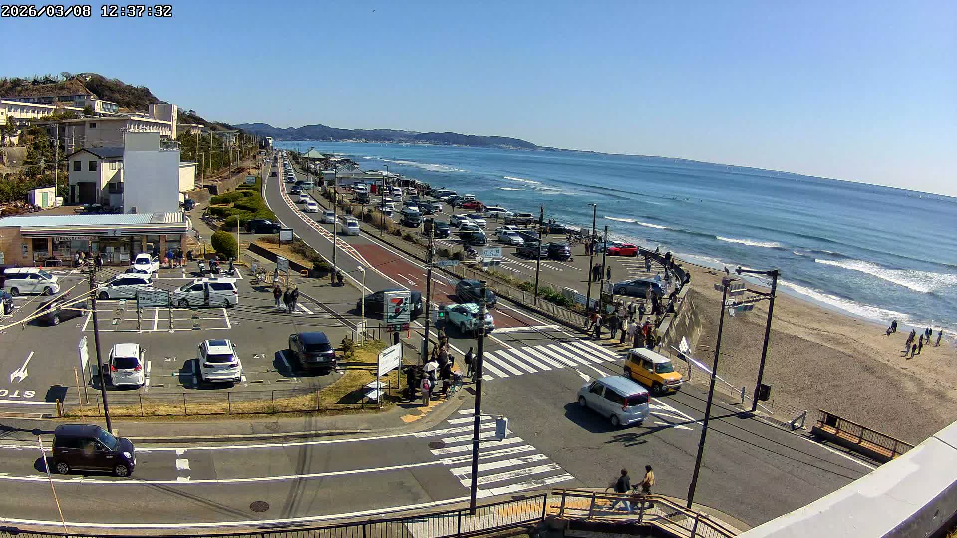 Kanagawa, Kamakura, Shichirigahama Beach Southeast  View ( 神奈川県鎌倉市七里ヶ浜海岸東南景 ) Live Cam -1 Chome, Shichirigahama, Kamakura, Kanagawa, Kanto, Honshu, Japan 