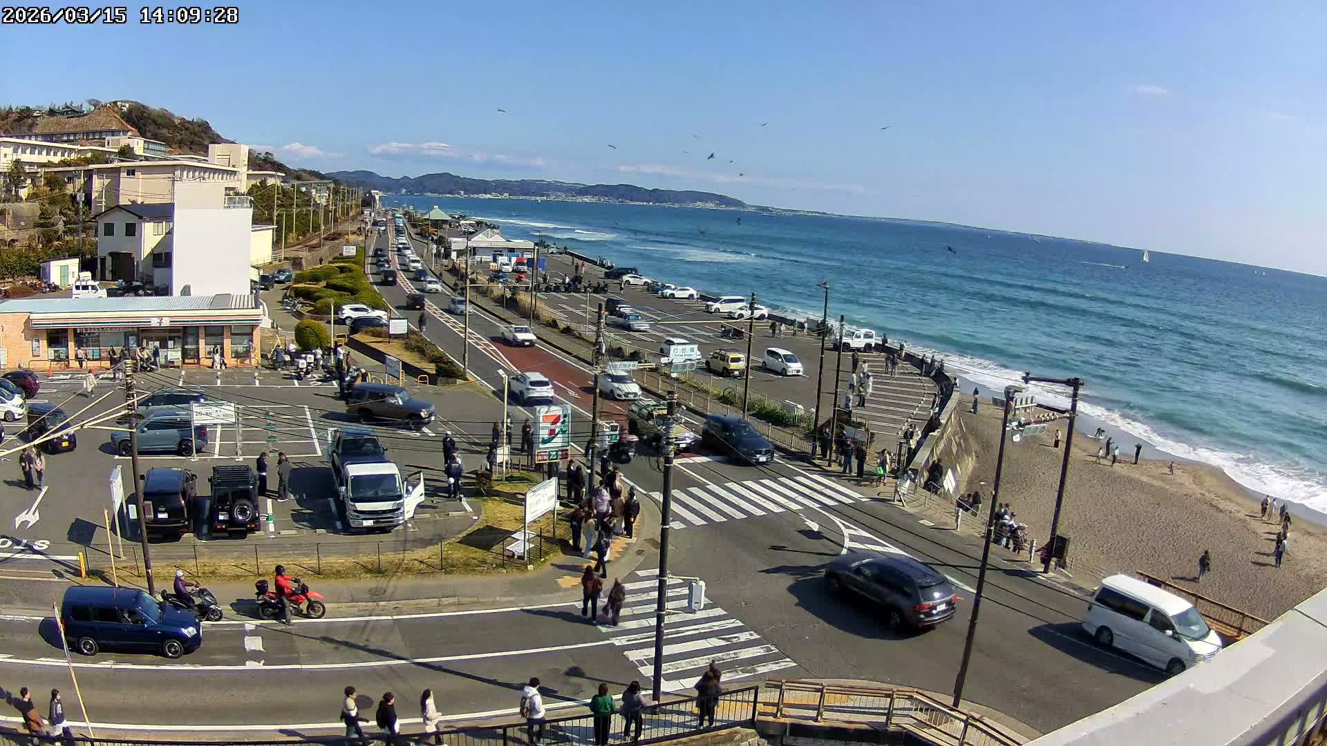 Kanagawa, Kamakura, Shichirigahama Beach Southeast  View ( 神奈川県鎌倉市七里ヶ浜海岸東南景 ) Live Cam -1 Chome, Shichirigahama, Kamakura, Kanagawa, Kanto, Honshu, Japan 