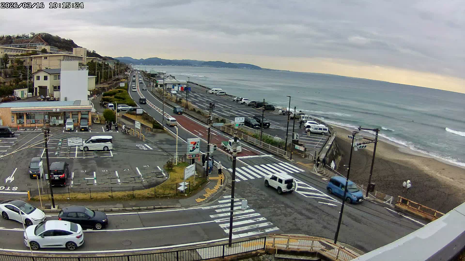 Kanagawa, Kamakura, Shichirigahama Beach Southeast  View ( 神奈川県鎌倉市七里ヶ浜海岸東南景 ) Live Cam -1 Chome, Shichirigahama, Kamakura, Kanagawa, Kanto, Honshu, Japan 