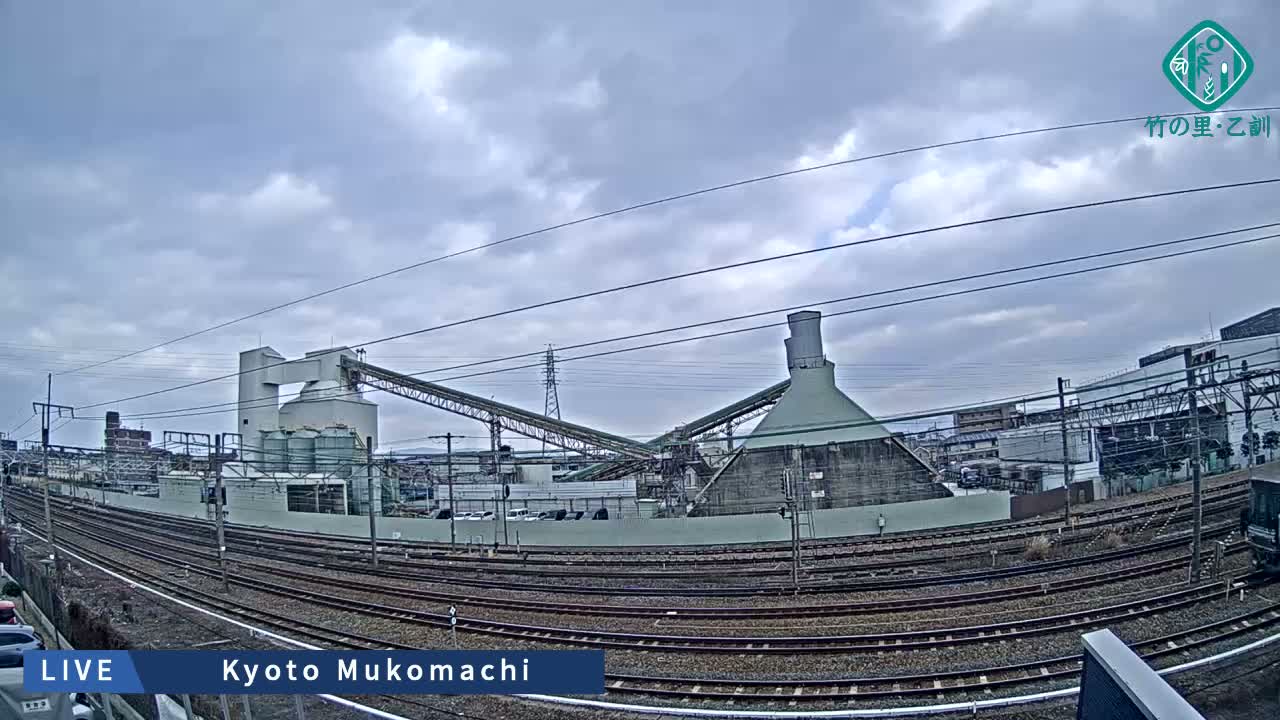 Kyoto, Muko ,JR Kyoto-Mukomashi Railway Crossing & Kuzenakakuzecho, Minami Industrial Zone ( 京都府・向日市・JR京都向日市鉄道道路・久前仲世町・南工業地帯 ) Live Cam  - Uryu, Teradocho, Muko, Kyoto, Kyōto, Kansai, Japan