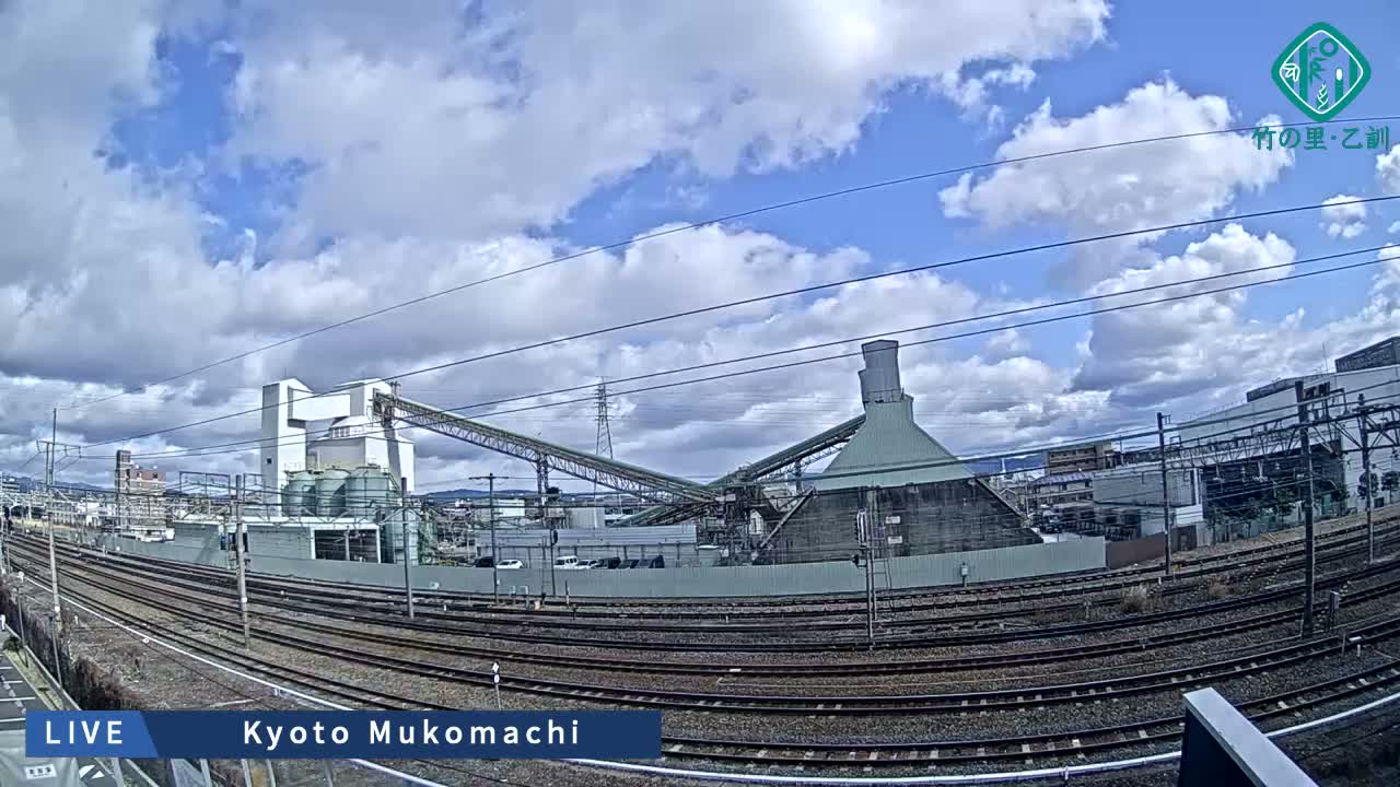 Kyoto, Muko ,JR Kyoto-Mukomashi Railway Crossing & Kuzenakakuzecho, Minami Industrial Zone ( 京都府・向日市・JR京都向日市鉄道道路・久前仲世町・南工業地帯 ) Live Cam  - Uryu, Teradocho, Muko, Kyoto, Kyōto, Kansai, Japan