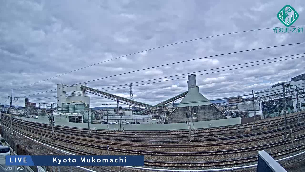 Kyoto, Muko ,JR Kyoto-Mukomashi Railway Crossing & Kuzenakakuzecho, Minami Industrial Zone ( 京都府・向日市・JR京都向日市鉄道道路・久前仲世町・南工業地帯 ) Live Cam  - Uryu, Teradocho, Muko, Kyoto, Kyōto, Kansai, Japan