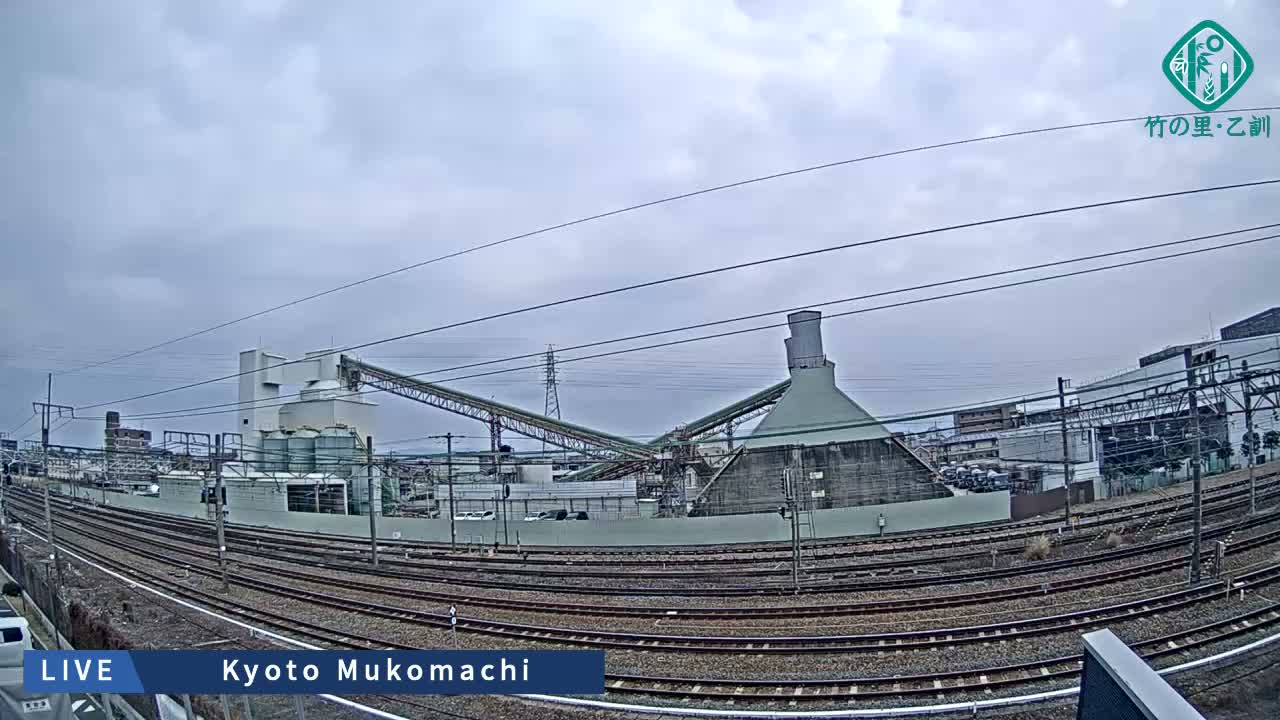 Kyoto, Muko ,JR Kyoto-Mukomashi Railway Crossing & Kuzenakakuzecho, Minami Industrial Zone ( 京都府・向日市・JR京都向日市鉄道道路・久前仲世町・南工業地帯 ) Live Cam  - Uryu, Teradocho, Muko, Kyoto, Kyōto, Kansai, Japan
