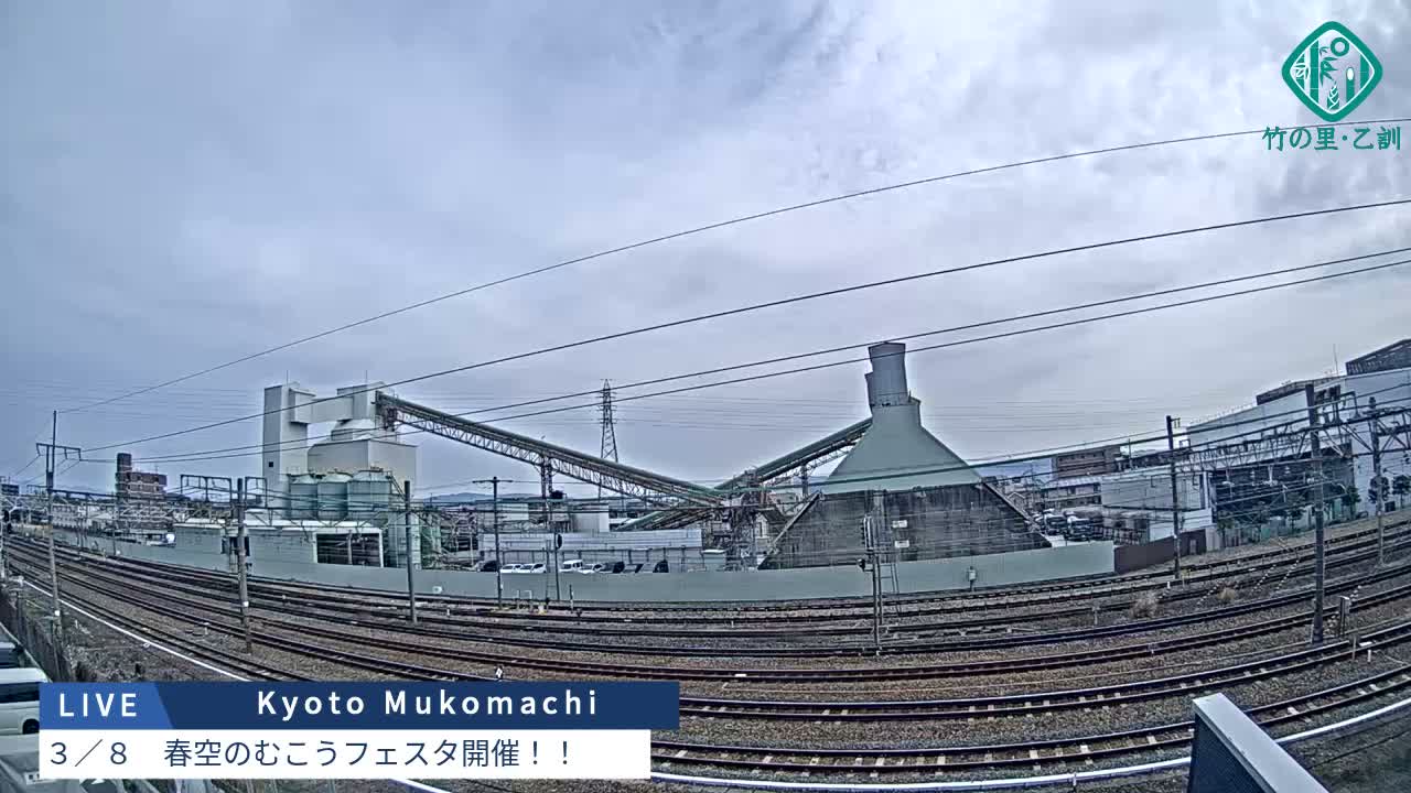 Kyoto, Muko ,JR Kyoto-Mukomashi Railway Crossing & Kuzenakakuzecho, Minami Industrial Zone ( 京都府・向日市・JR京都向日市鉄道道路・久前仲世町・南工業地帯 ) Live Cam  - Uryu, Teradocho, Muko, Kyoto, Kyōto, Kansai, Japan