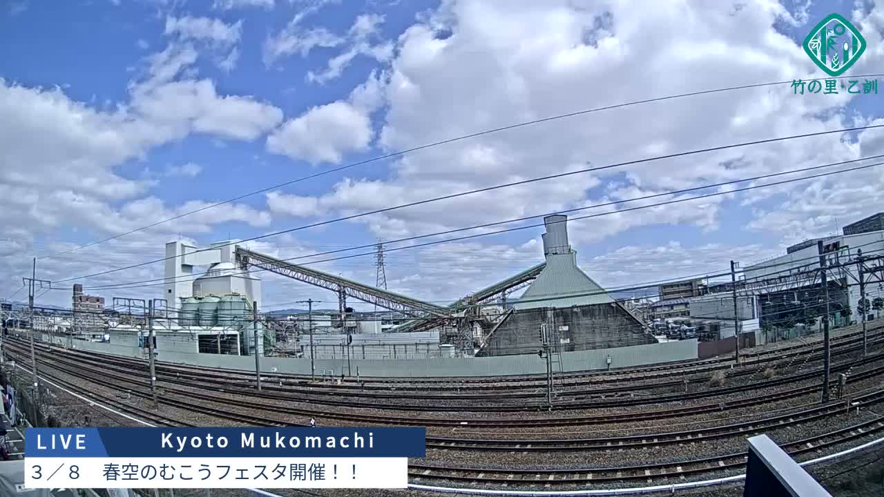 Kyoto, Muko ,JR Kyoto-Mukomashi Railway Crossing & Kuzenakakuzecho, Minami Industrial Zone ( 京都府・向日市・JR京都向日市鉄道道路・久前仲世町・南工業地帯 ) Live Cam  - Uryu, Teradocho, Muko, Kyoto, Kyōto, Kansai, Japan