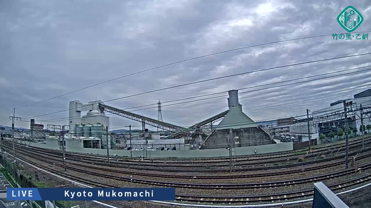 Kyoto, Muko ,JR Kyoto-Mukomashi Railway Crossing & Kuzenakakuzecho, Minami Industrial Zone ( 京都府・向日市・JR京都向日市鉄道道路・久前仲世町・南工業地帯 ) Live Cam  - Uryu, Teradocho, Muko, Kyoto, Kyōto, Kansai, Japan