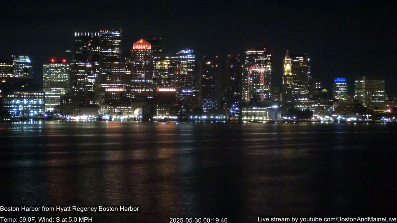 A brightly lit city skyline is reflected in dark water under a night sky.