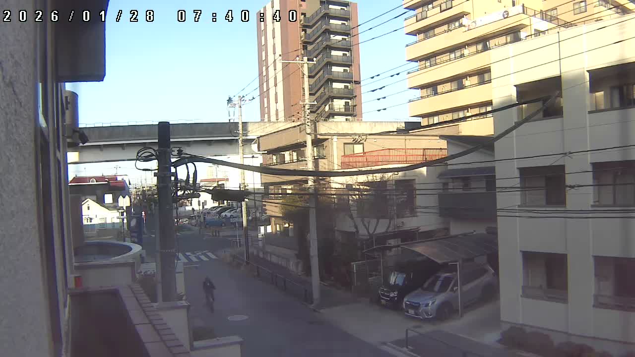 Tokyo, Yazaike, Ogubashi-Dori Avenue / Yazaike 3  Intersection & Nippori Toneri Liner 3. km Viaduct towrads South  ( 東京・谷在家・尾久橋通り / 谷在家3交差点＆日暮里舎人ライナー高架橋 ) Live Cam -  1 Chome, Yazaike, Adachi-ku, Tokyo, Kanto, Honshu, Japan