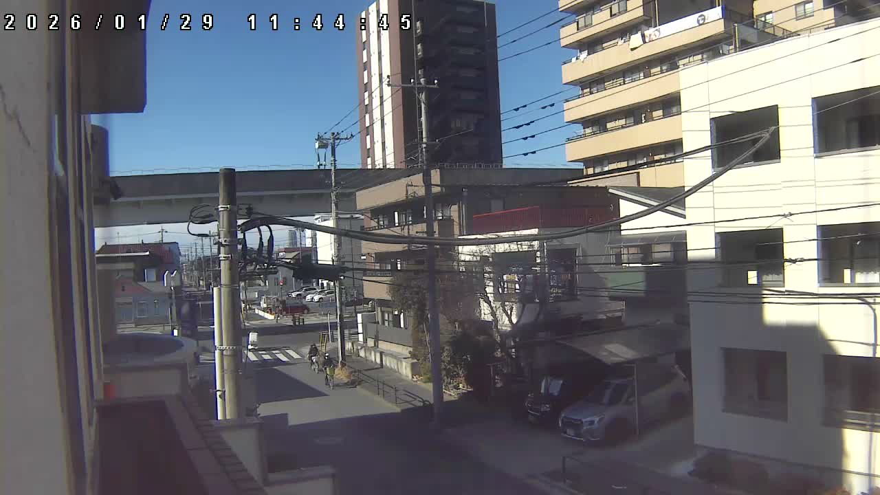 Tokyo, Yazaike, Ogubashi-Dori Avenue / Yazaike 3  Intersection & Nippori Toneri Liner 3. km Viaduct towrads South  ( 東京・谷在家・尾久橋通り / 谷在家3交差点＆日暮里舎人ライナー高架橋 ) Live Cam -  1 Chome, Yazaike, Adachi-ku, Tokyo, Kanto, Honshu, Japan
