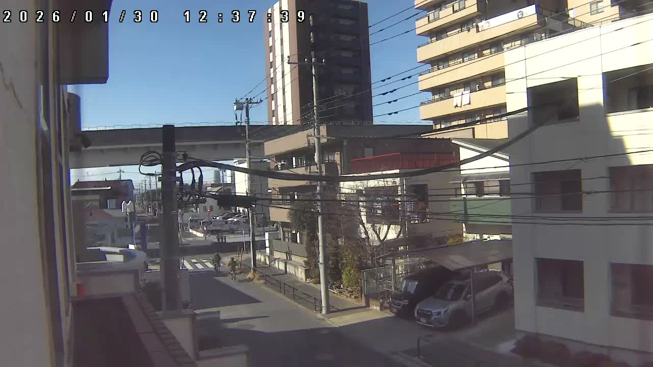 Tokyo, Yazaike, Ogubashi-Dori Avenue / Yazaike 3  Intersection & Nippori Toneri Liner 3. km Viaduct towrads South  ( 東京・谷在家・尾久橋通り / 谷在家3交差点＆日暮里舎人ライナー高架橋 ) Live Cam -  1 Chome, Yazaike, Adachi-ku, Tokyo, Kanto, Honshu, Japan