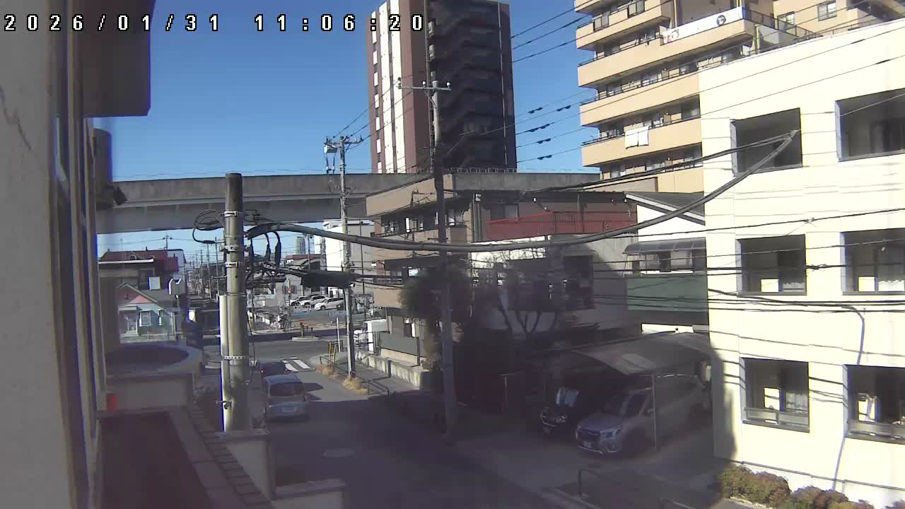 Tokyo, Yazaike, Ogubashi-Dori Avenue / Yazaike 3  Intersection & Nippori Toneri Liner 3. km Viaduct towrads South  ( 東京・谷在家・尾久橋通り / 谷在家3交差点＆日暮里舎人ライナー高架橋 ) Live Cam -  1 Chome, Yazaike, Adachi-ku, Tokyo, Kanto, Honshu, Japan