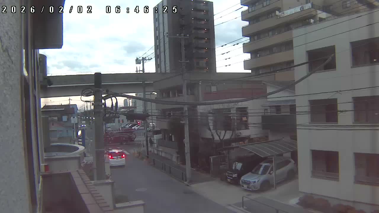 Tokyo, Yazaike, Ogubashi-Dori Avenue / Yazaike 3  Intersection & Nippori Toneri Liner 3. km Viaduct towrads South  ( 東京・谷在家・尾久橋通り / 谷在家3交差点＆日暮里舎人ライナー高架橋 ) Live Cam -  1 Chome, Yazaike, Adachi-ku, Tokyo, Kanto, Honshu, Japan