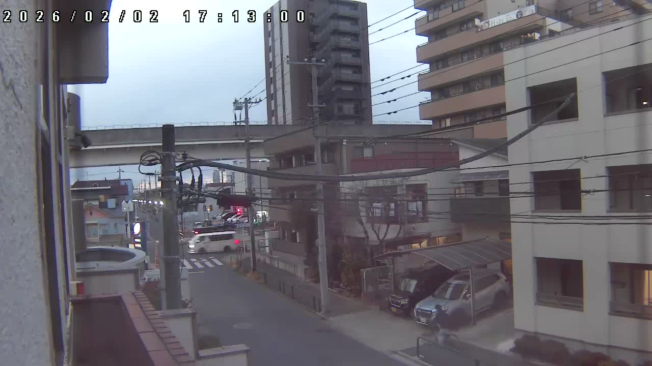 Tokyo, Yazaike, Ogubashi-Dori Avenue / Yazaike 3  Intersection & Nippori Toneri Liner 3. km Viaduct towrads South  ( 東京・谷在家・尾久橋通り / 谷在家3交差点＆日暮里舎人ライナー高架橋 ) Live Cam -  1 Chome, Yazaike, Adachi-ku, Tokyo, Kanto, Honshu, Japan