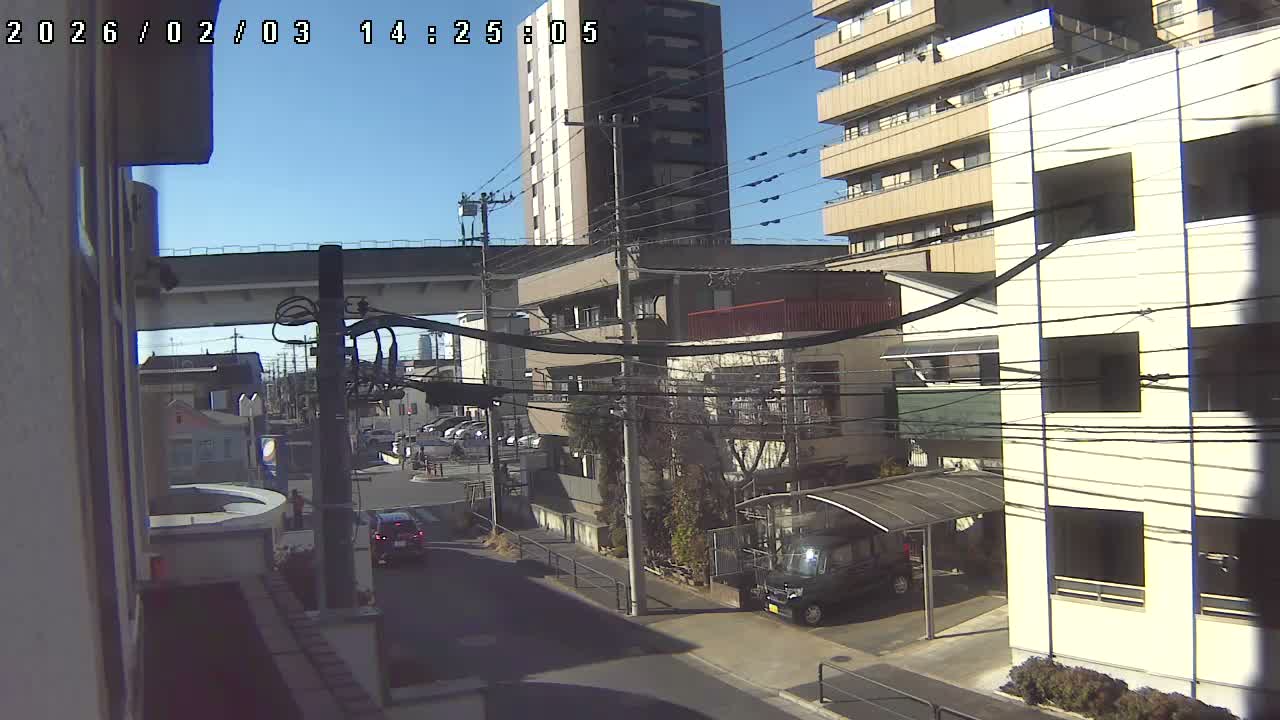 Tokyo, Yazaike, Ogubashi-Dori Avenue / Yazaike 3  Intersection & Nippori Toneri Liner 3. km Viaduct towrads South  ( 東京・谷在家・尾久橋通り / 谷在家3交差点＆日暮里舎人ライナー高架橋 ) Live Cam -  1 Chome, Yazaike, Adachi-ku, Tokyo, Kanto, Honshu, Japan