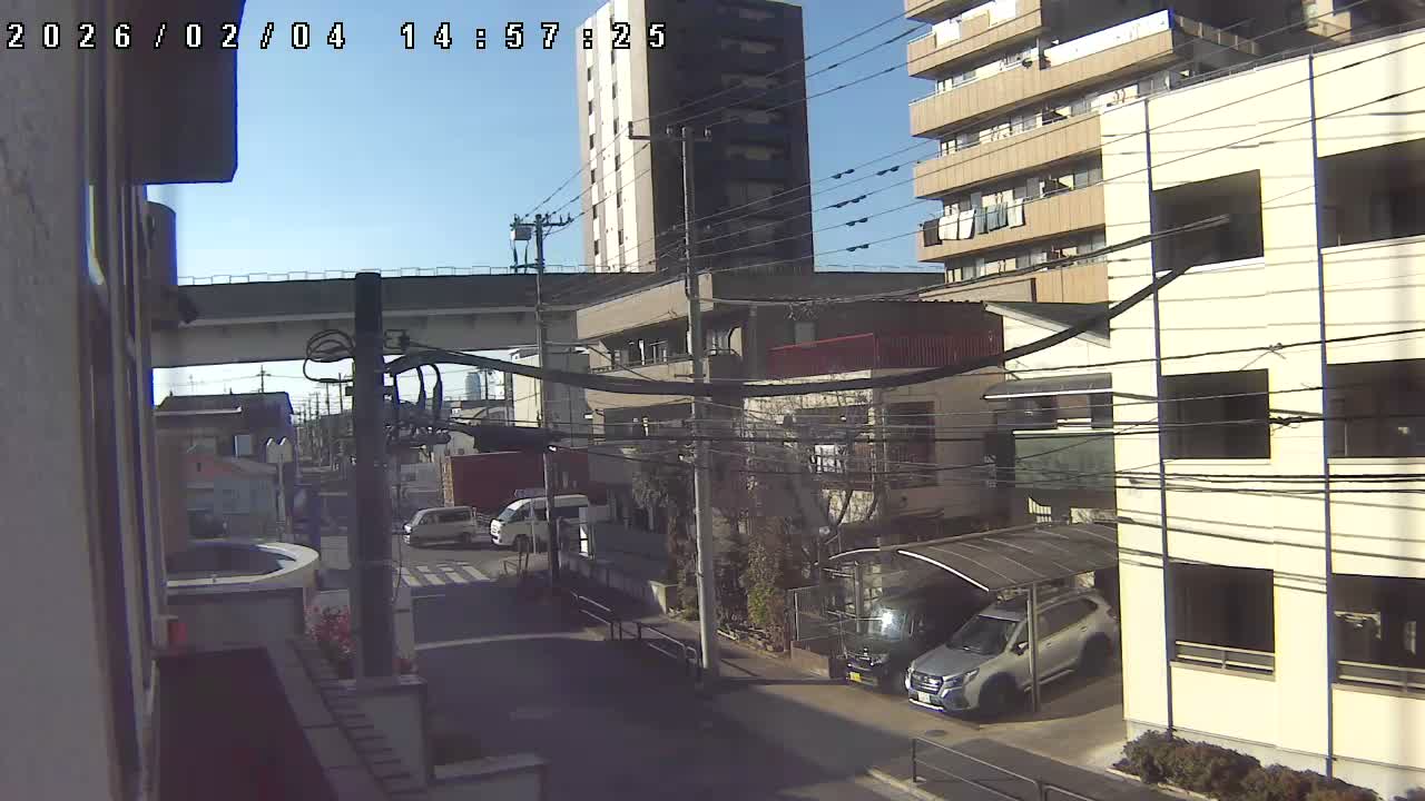 Tokyo, Yazaike, Ogubashi-Dori Avenue / Yazaike 3  Intersection & Nippori Toneri Liner 3. km Viaduct towrads South  ( 東京・谷在家・尾久橋通り / 谷在家3交差点＆日暮里舎人ライナー高架橋 ) Live Cam -  1 Chome, Yazaike, Adachi-ku, Tokyo, Kanto, Honshu, Japan