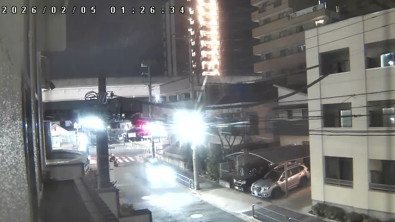 Tokyo, Yazaike, Ogubashi-Dori Avenue / Yazaike 3  Intersection & Nippori Toneri Liner 3. km Viaduct towrads South  ( 東京・谷在家・尾久橋通り / 谷在家3交差点＆日暮里舎人ライナー高架橋 ) Live Cam -  1 Chome, Yazaike, Adachi-ku, Tokyo, Kanto, Honshu, Japan