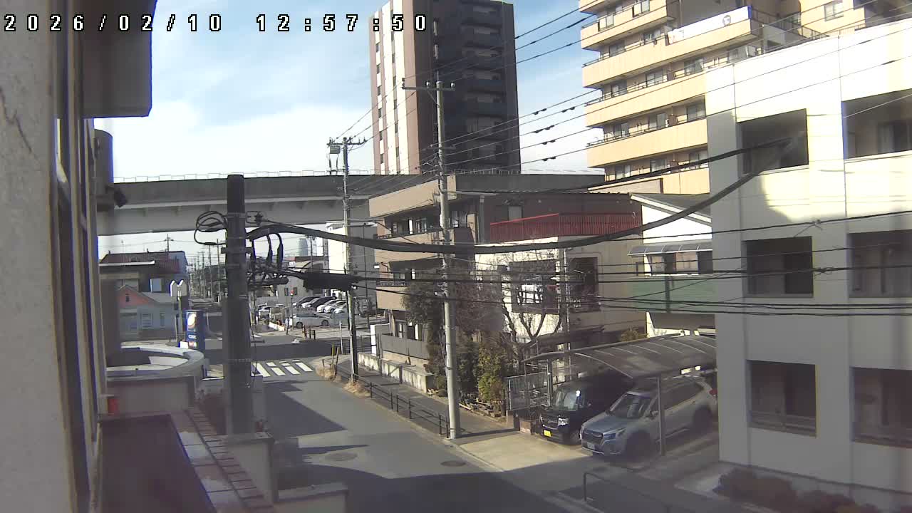 Tokyo, Yazaike, Ogubashi-Dori Avenue / Yazaike 3  Intersection & Nippori Toneri Liner 3. km Viaduct towrads South  ( 東京・谷在家・尾久橋通り / 谷在家3交差点＆日暮里舎人ライナー高架橋 ) Live Cam -  1 Chome, Yazaike, Adachi-ku, Tokyo, Kanto, Honshu, Japan