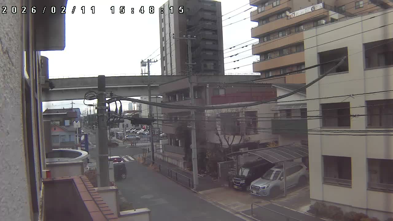 Tokyo, Yazaike, Ogubashi-Dori Avenue / Yazaike 3  Intersection & Nippori Toneri Liner 3. km Viaduct towrads South  ( 東京・谷在家・尾久橋通り / 谷在家3交差点＆日暮里舎人ライナー高架橋 ) Live Cam -  1 Chome, Yazaike, Adachi-ku, Tokyo, Kanto, Honshu, Japan