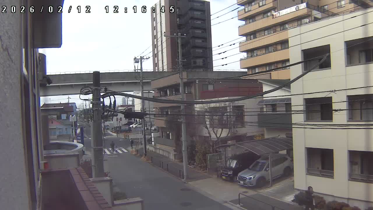 Tokyo, Yazaike, Ogubashi-Dori Avenue / Yazaike 3  Intersection & Nippori Toneri Liner 3. km Viaduct towrads South  ( 東京・谷在家・尾久橋通り / 谷在家3交差点＆日暮里舎人ライナー高架橋 ) Live Cam -  1 Chome, Yazaike, Adachi-ku, Tokyo, Kanto, Honshu, Japan