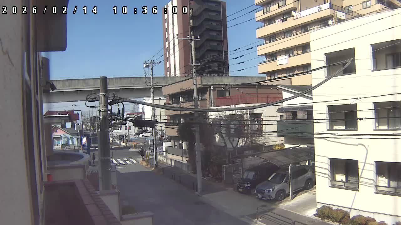 Tokyo, Yazaike, Ogubashi-Dori Avenue / Yazaike 3  Intersection & Nippori Toneri Liner 3. km Viaduct towrads South  ( 東京・谷在家・尾久橋通り / 谷在家3交差点＆日暮里舎人ライナー高架橋 ) Live Cam -  1 Chome, Yazaike, Adachi-ku, Tokyo, Kanto, Honshu, Japan