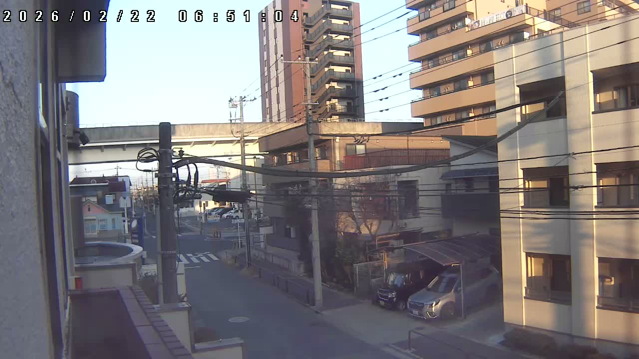 Tokyo, Yazaike, Ogubashi-Dori Avenue / Yazaike 3  Intersection & Nippori Toneri Liner 3. km Viaduct towrads South  ( 東京・谷在家・尾久橋通り / 谷在家3交差点＆日暮里舎人ライナー高架橋 ) Live Cam -  1 Chome, Yazaike, Adachi-ku, Tokyo, Kanto, Honshu, Japan