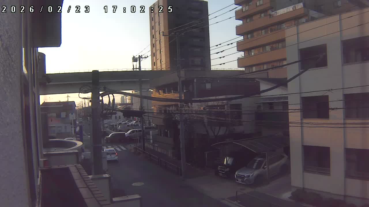 Tokyo, Yazaike, Ogubashi-Dori Avenue / Yazaike 3  Intersection & Nippori Toneri Liner 3. km Viaduct towrads South  ( 東京・谷在家・尾久橋通り / 谷在家3交差点＆日暮里舎人ライナー高架橋 ) Live Cam -  1 Chome, Yazaike, Adachi-ku, Tokyo, Kanto, Honshu, Japan