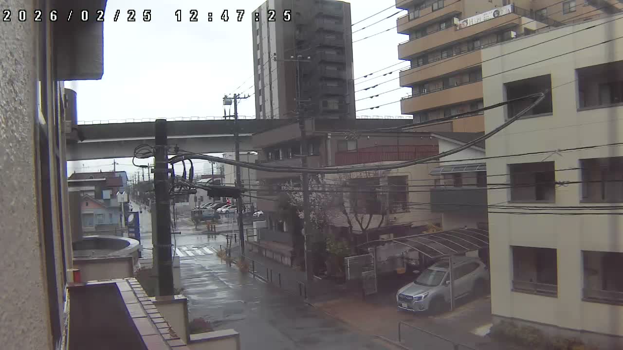 Tokyo, Yazaike, Ogubashi-Dori Avenue / Yazaike 3  Intersection & Nippori Toneri Liner 3. km Viaduct towrads South  ( 東京・谷在家・尾久橋通り / 谷在家3交差点＆日暮里舎人ライナー高架橋 ) Live Cam -  1 Chome, Yazaike, Adachi-ku, Tokyo, Kanto, Honshu, Japan