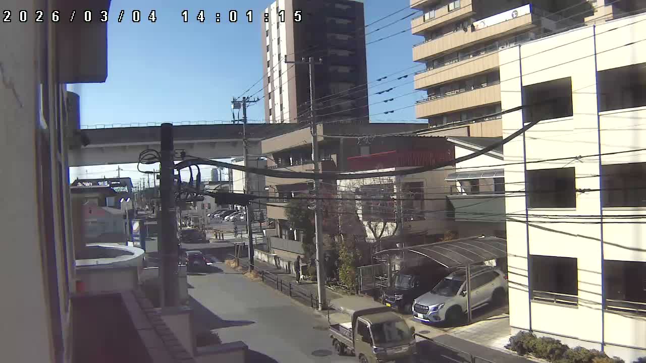 Tokyo, Yazaike, Ogubashi-Dori Avenue / Yazaike 3  Intersection & Nippori Toneri Liner 3. km Viaduct towrads South  ( 東京・谷在家・尾久橋通り / 谷在家3交差点＆日暮里舎人ライナー高架橋 ) Live Cam -  1 Chome, Yazaike, Adachi-ku, Tokyo, Kanto, Honshu, Japan