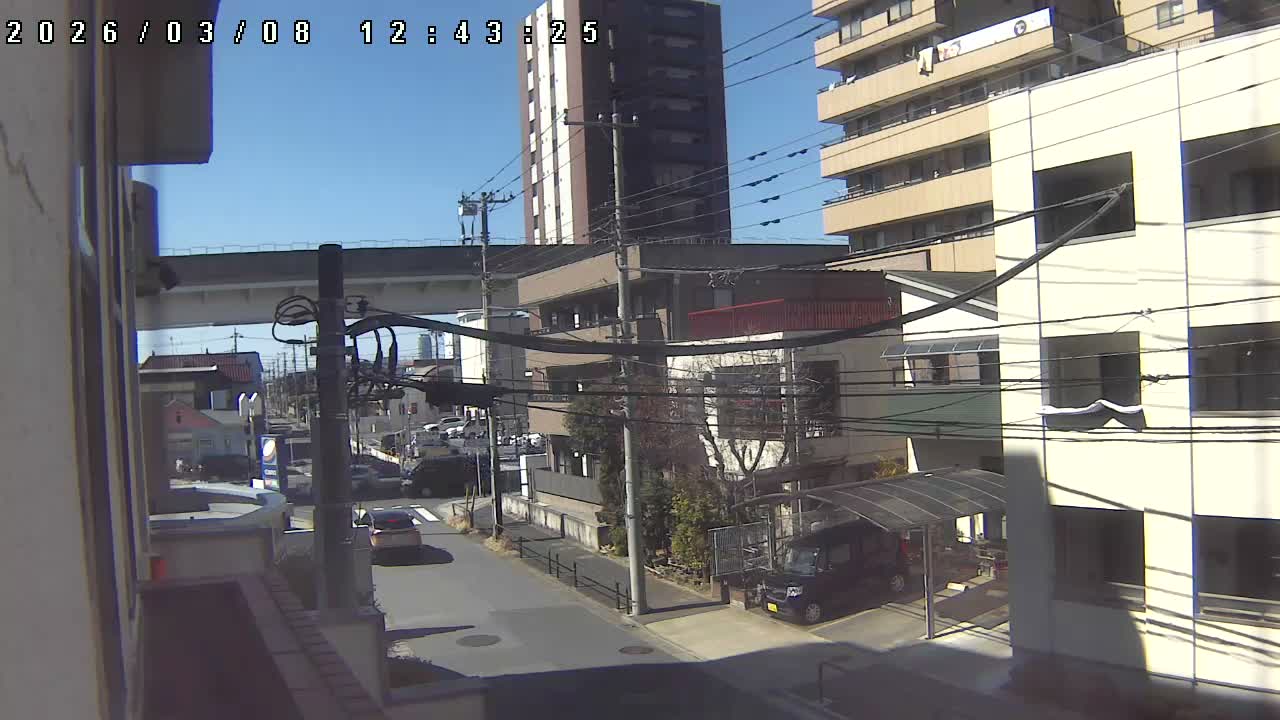 Tokyo, Yazaike, Ogubashi-Dori Avenue / Yazaike 3  Intersection & Nippori Toneri Liner 3. km Viaduct towrads South  ( 東京・谷在家・尾久橋通り / 谷在家3交差点＆日暮里舎人ライナー高架橋 ) Live Cam -  1 Chome, Yazaike, Adachi-ku, Tokyo, Kanto, Honshu, Japan
