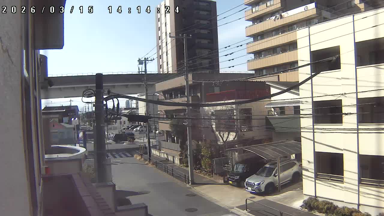 Tokyo, Yazaike, Ogubashi-Dori Avenue / Yazaike 3  Intersection & Nippori Toneri Liner 3. km Viaduct towrads South  ( 東京・谷在家・尾久橋通り / 谷在家3交差点＆日暮里舎人ライナー高架橋 ) Live Cam -  1 Chome, Yazaike, Adachi-ku, Tokyo, Kanto, Honshu, Japan