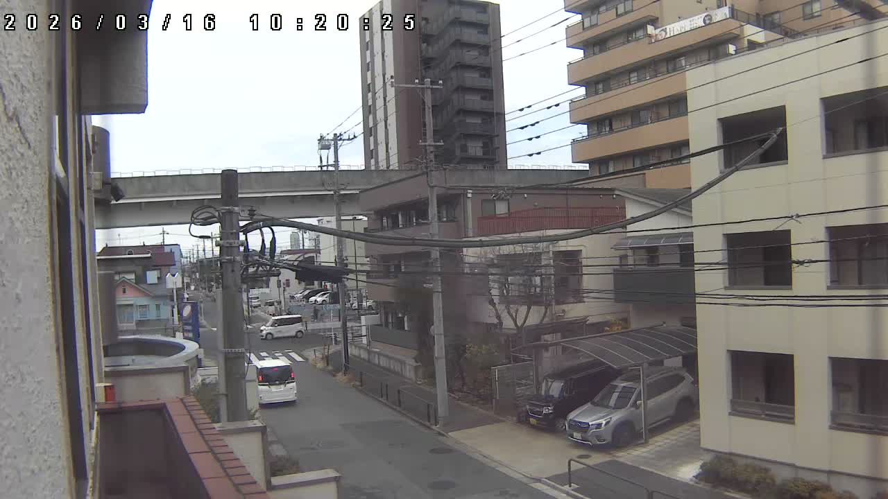 Tokyo, Yazaike, Ogubashi-Dori Avenue / Yazaike 3  Intersection & Nippori Toneri Liner 3. km Viaduct towrads South  ( 東京・谷在家・尾久橋通り / 谷在家3交差点＆日暮里舎人ライナー高架橋 ) Live Cam -  1 Chome, Yazaike, Adachi-ku, Tokyo, Kanto, Honshu, Japan