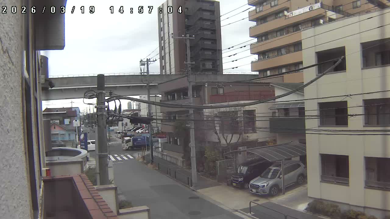 Tokyo, Yazaike, Ogubashi-Dori Avenue / Yazaike 3  Intersection & Nippori Toneri Liner 3. km Viaduct towrads South  ( 東京・谷在家・尾久橋通り / 谷在家3交差点＆日暮里舎人ライナー高架橋 ) Live Cam -  1 Chome, Yazaike, Adachi-ku, Tokyo, Kanto, Honshu, Japan