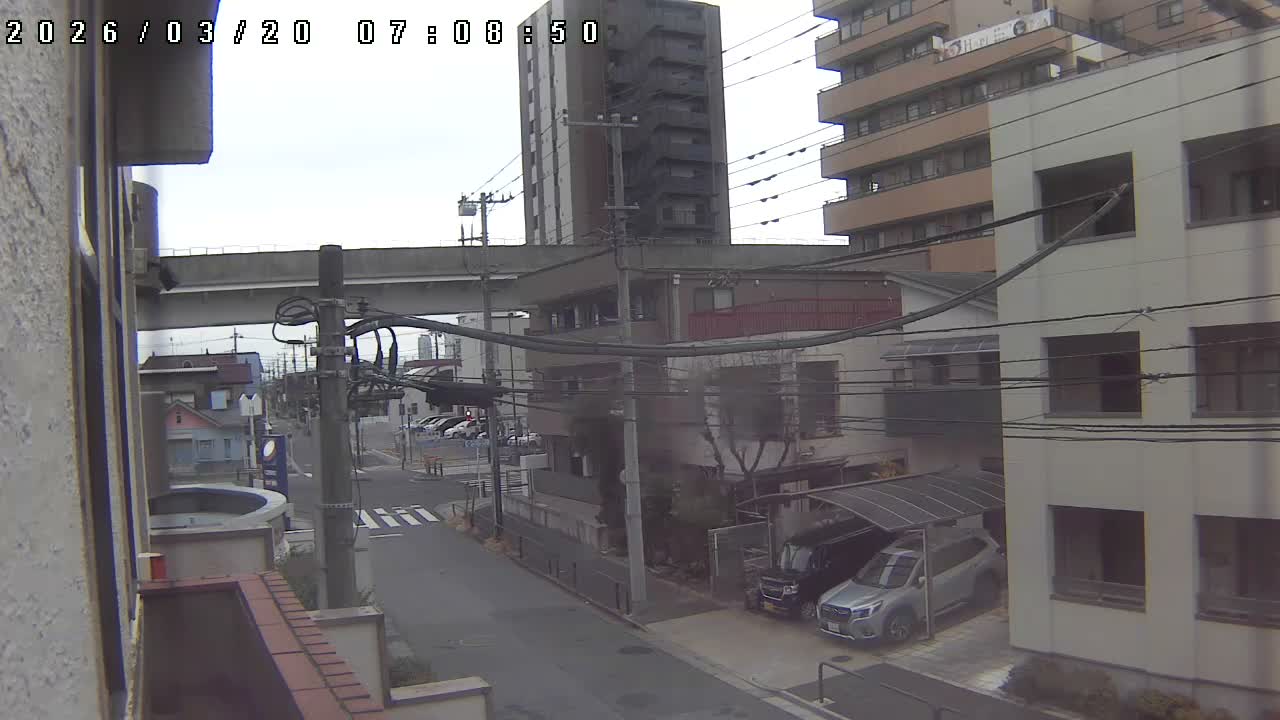 Tokyo, Yazaike, Ogubashi-Dori Avenue / Yazaike 3  Intersection & Nippori Toneri Liner 3. km Viaduct towrads South  ( 東京・谷在家・尾久橋通り / 谷在家3交差点＆日暮里舎人ライナー高架橋 ) Live Cam -  1 Chome, Yazaike, Adachi-ku, Tokyo, Kanto, Honshu, Japan