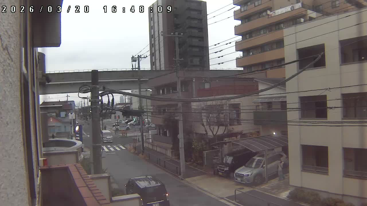 Tokyo, Yazaike, Ogubashi-Dori Avenue / Yazaike 3  Intersection & Nippori Toneri Liner 3. km Viaduct towrads South  ( 東京・谷在家・尾久橋通り / 谷在家3交差点＆日暮里舎人ライナー高架橋 ) Live Cam -  1 Chome, Yazaike, Adachi-ku, Tokyo, Kanto, Honshu, Japan